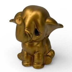 Vintage Mid Century Norcrest ceramic baby elephant figurine gold A205 numbered